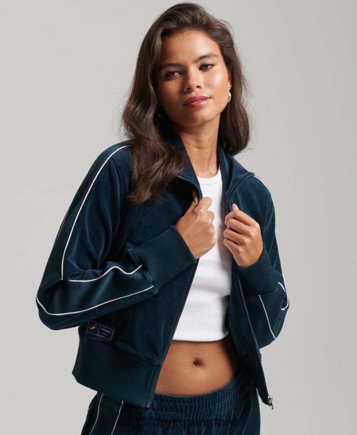 code s ロゴ ベロア トラックトップ 女性 Superdry 衣類 濃紺 2J62PZ6106