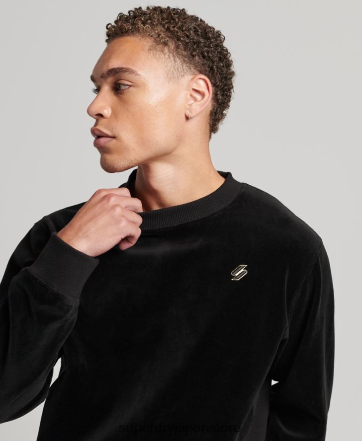 code s ロゴ ベロア クルー スウェットシャツ 男性 Superdry 衣類 黒 2J62PZ849