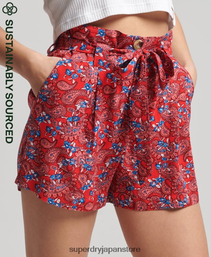 ecovero ヴィンテージ ペーパーバッグ プリント ショーツ 女性 Superdry 衣類 赤 2J62PZ3137