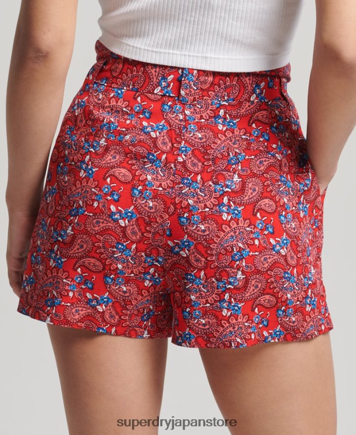 ecovero ヴィンテージ ペーパーバッグ プリント ショーツ 女性 Superdry 衣類 赤 2J62PZ3137