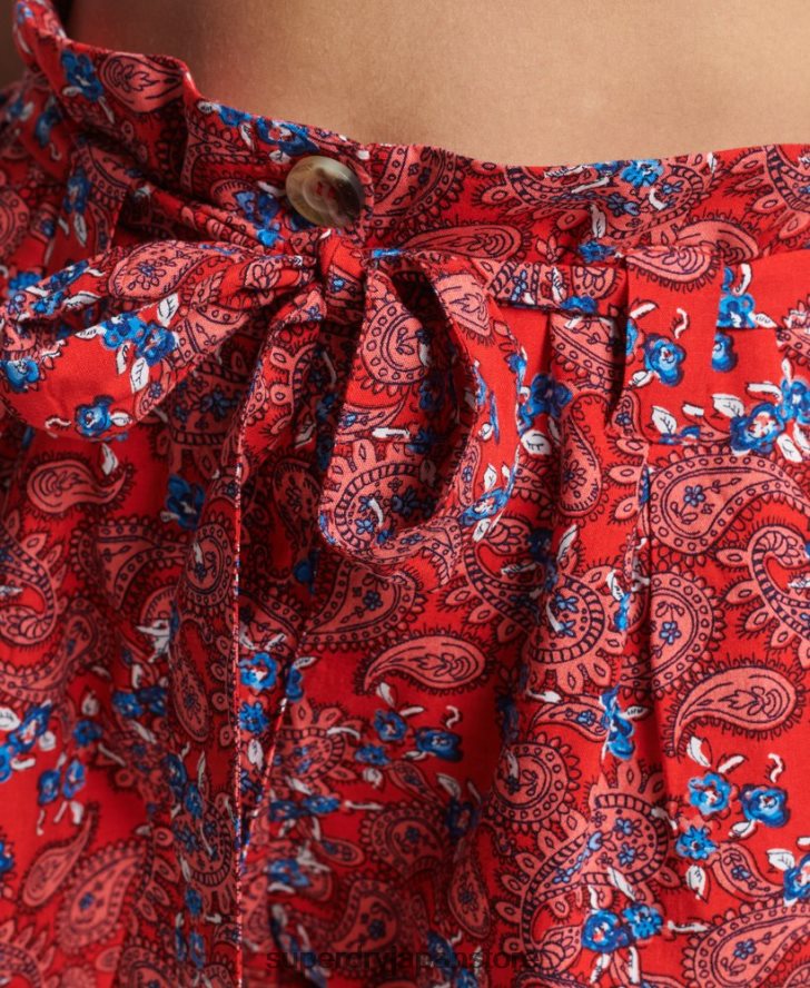 ecovero ヴィンテージ ペーパーバッグ プリント ショーツ 女性 Superdry 衣類 赤 2J62PZ3137