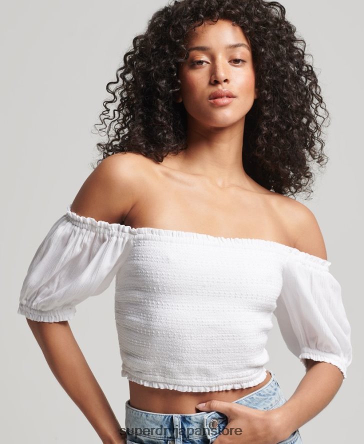 ヴィンテージ ecovero スモッキング クロップトップ 女性 Superdry 衣類 白 2J62PZ6749