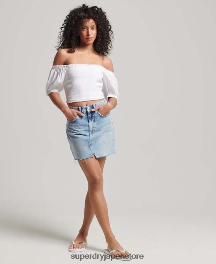 ヴィンテージ ecovero スモッキング クロップトップ 女性 Superdry 衣類 白 2J62PZ6749