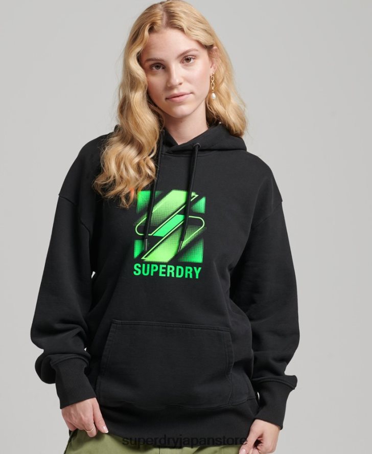 ハーフトーン s ロゴ オーバーサイズ パーカー 女性 Superdry 衣類 黒 2J62PZ5923