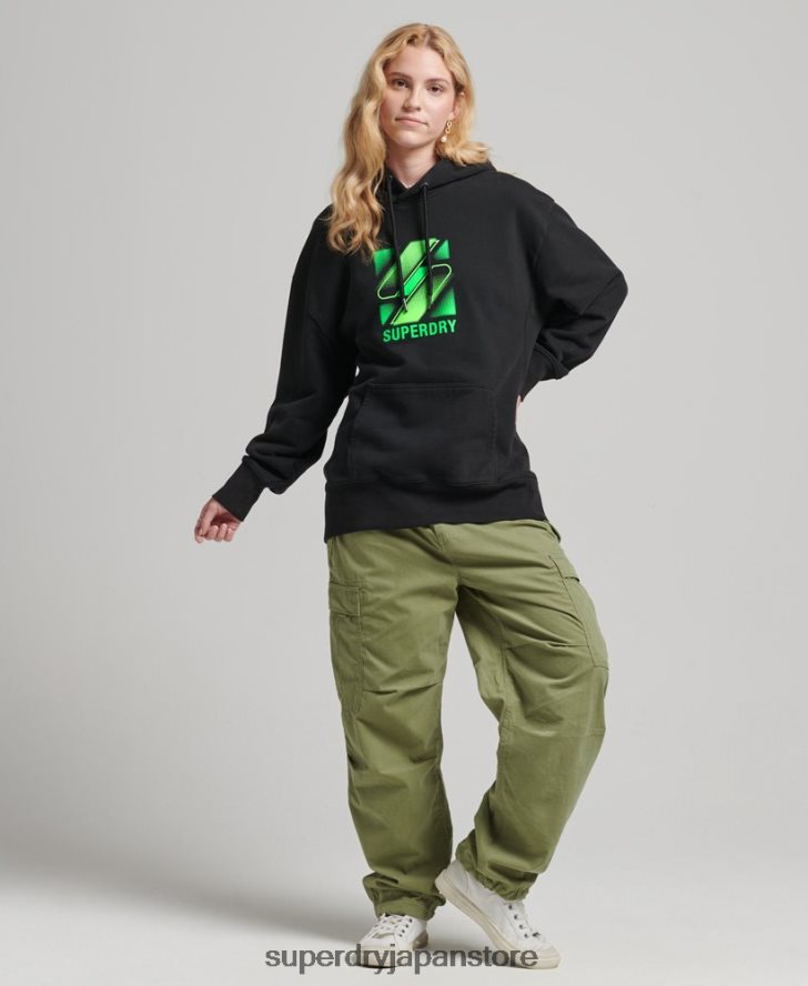 ハーフトーン s ロゴ オーバーサイズ パーカー 女性 Superdry 衣類 黒 2J62PZ5923