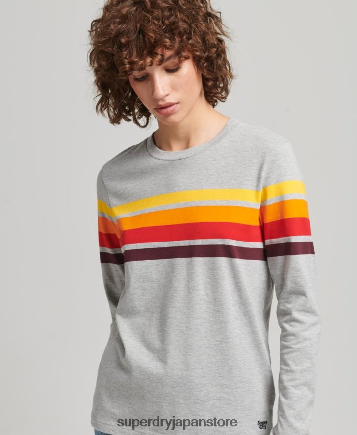 オーガニックコットン カリストライプ 2.0 長袖トップ 女性 Superdry 衣類 ライトグレー 2J62PZ6540