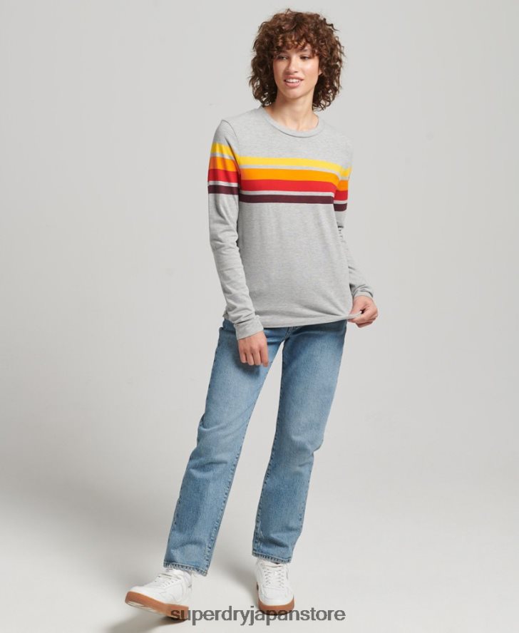 オーガニックコットン カリストライプ 2.0 長袖トップ 女性 Superdry 衣類 ライトグレー 2J62PZ6540