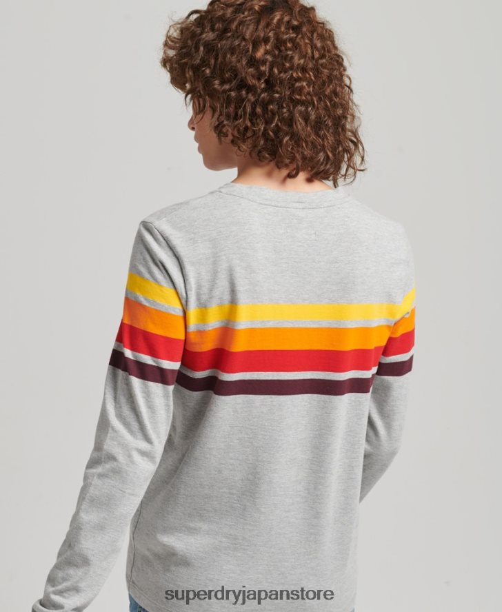 オーガニックコットン カリストライプ 2.0 長袖トップ 女性 Superdry 衣類 ライトグレー 2J62PZ6540