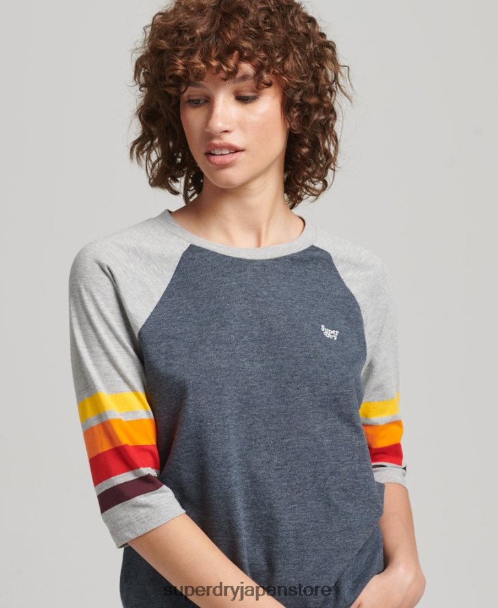 オーガニックコットン カリストライプ 2.0 ラグラン T シャツ 女性 Superdry 衣類 海軍 2J62PZ6260