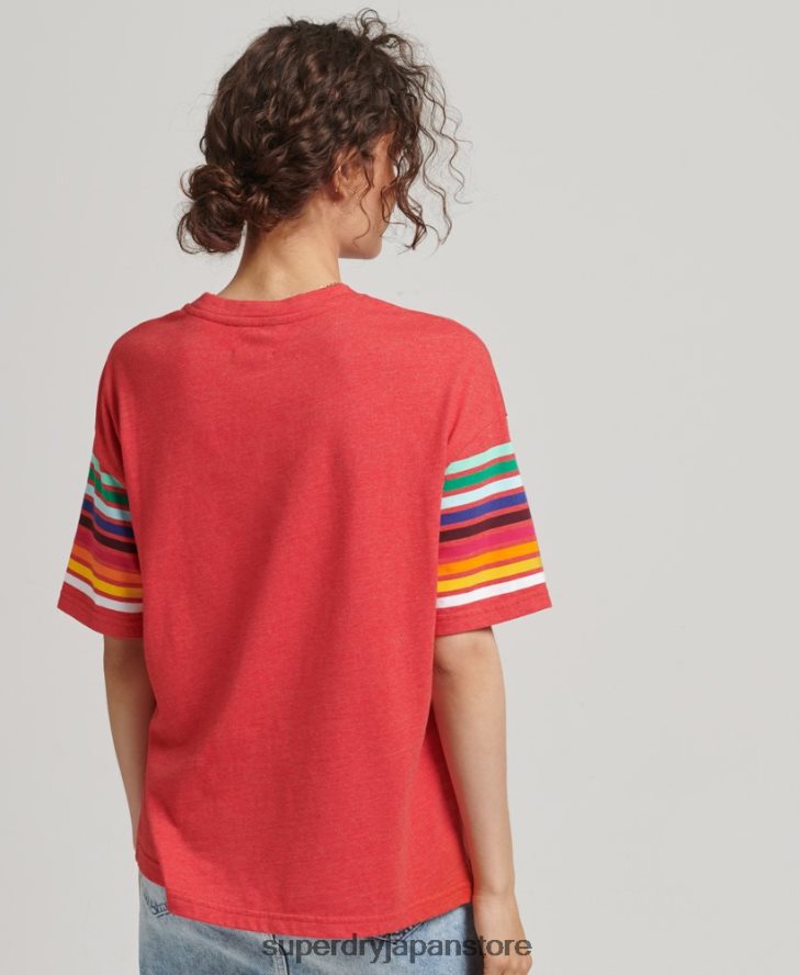 オーガニックコットン カリストライプ 2.0 Tシャツ 女性 Superdry 衣類 赤 2J62PZ6294
