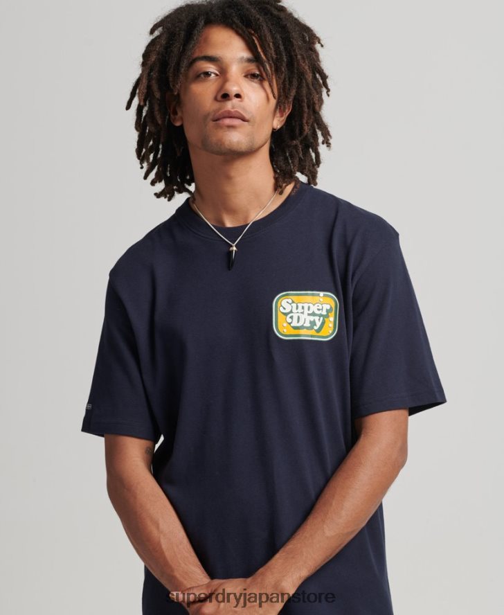 クーパー レトロ 70 年代 グラフィック T シャツ 男性 Superdry 衣類 海軍 2J62PZ4811