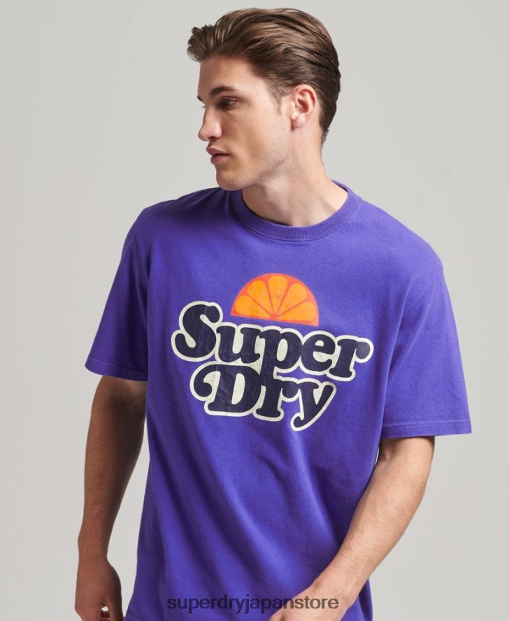 クーパー レトロ 70 年代 グラフィック T シャツ 男性 Superdry 衣類 ライトブルー 2J62PZ4900