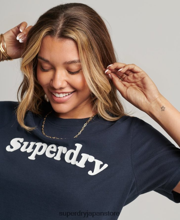 クーパークラシック 70s ロゴ T シャツ 女性 Superdry 衣類 海軍 2J62PZ2734