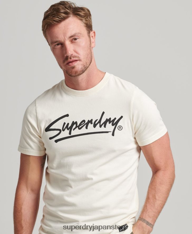 80年代ダウンタウンスクリプトロゴTシャツ 男性 Superdry 衣類 クリーム 2J62PZ4897