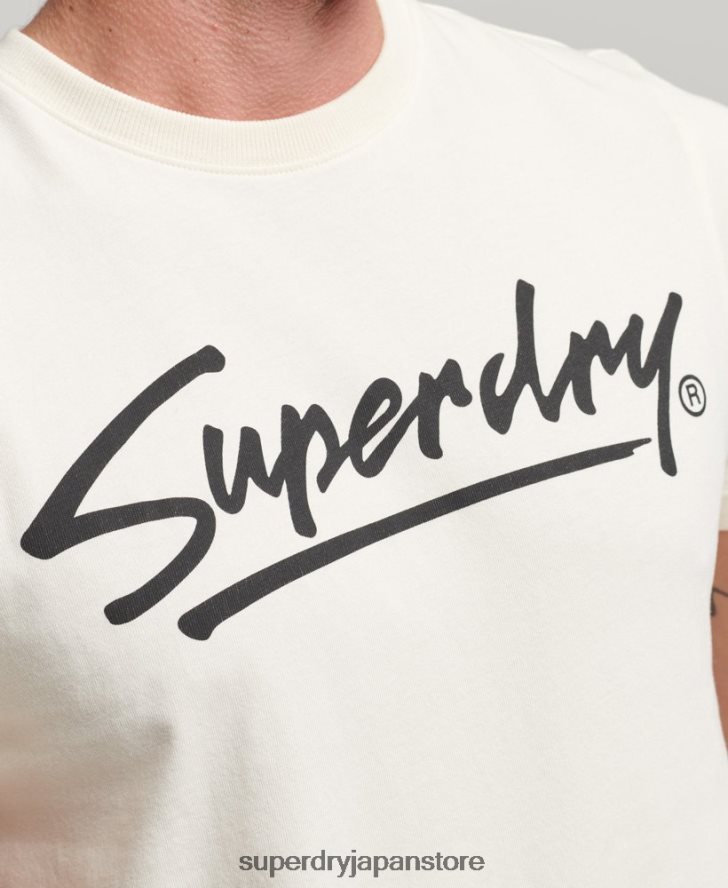 80年代ダウンタウンスクリプトロゴTシャツ 男性 Superdry 衣類 クリーム 2J62PZ4897