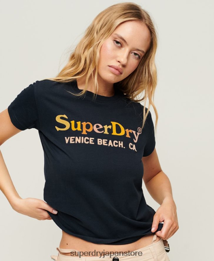 レインボー 90 年代 T シャツ 女性 Superdry 衣類 海軍 2J62PZ2220