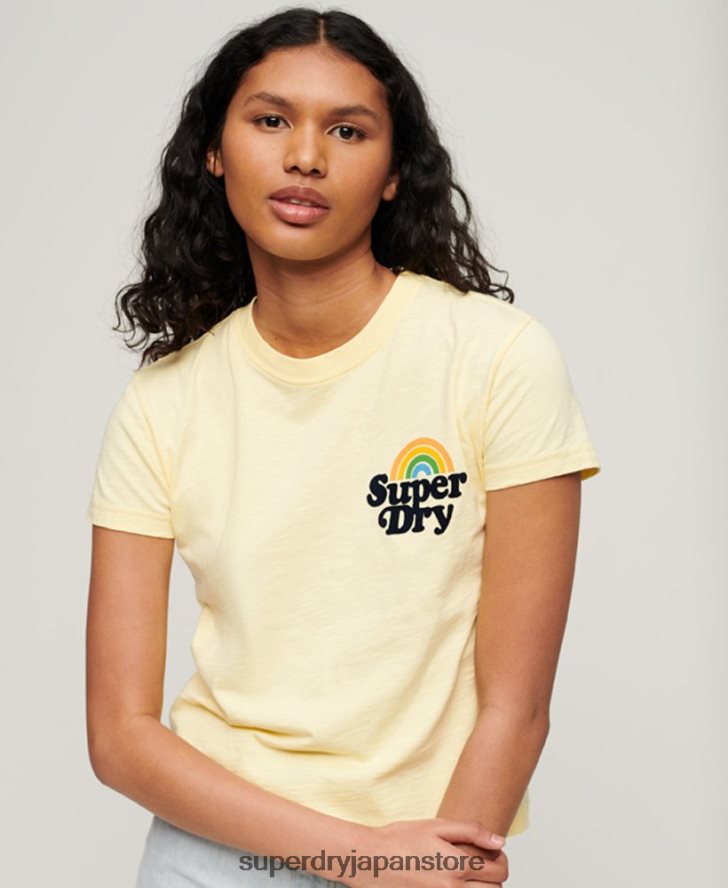 レインボー 90 年代 T シャツ 女性 Superdry 衣類 黄色 2J62PZ2637