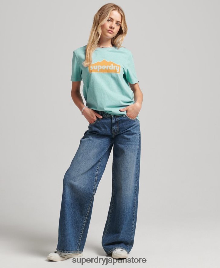 90年代の地形グラフィックTシャツ 女性 Superdry 衣類 ライトブルー 2J62PZ6194