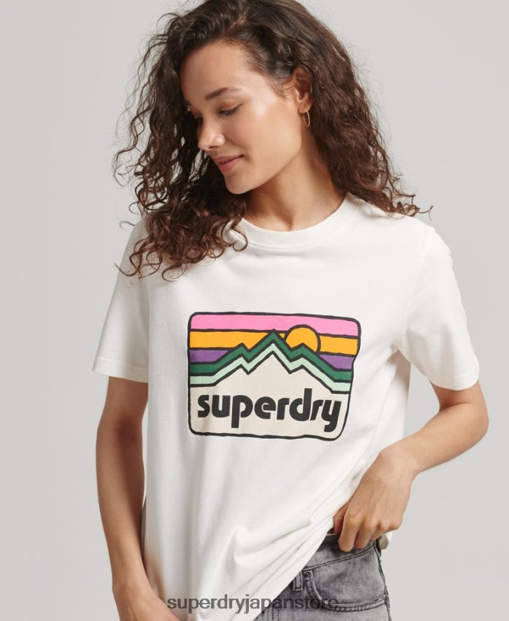 90年代の地形グラフィックTシャツ 女性 Superdry 衣類 白 2J62PZ6276