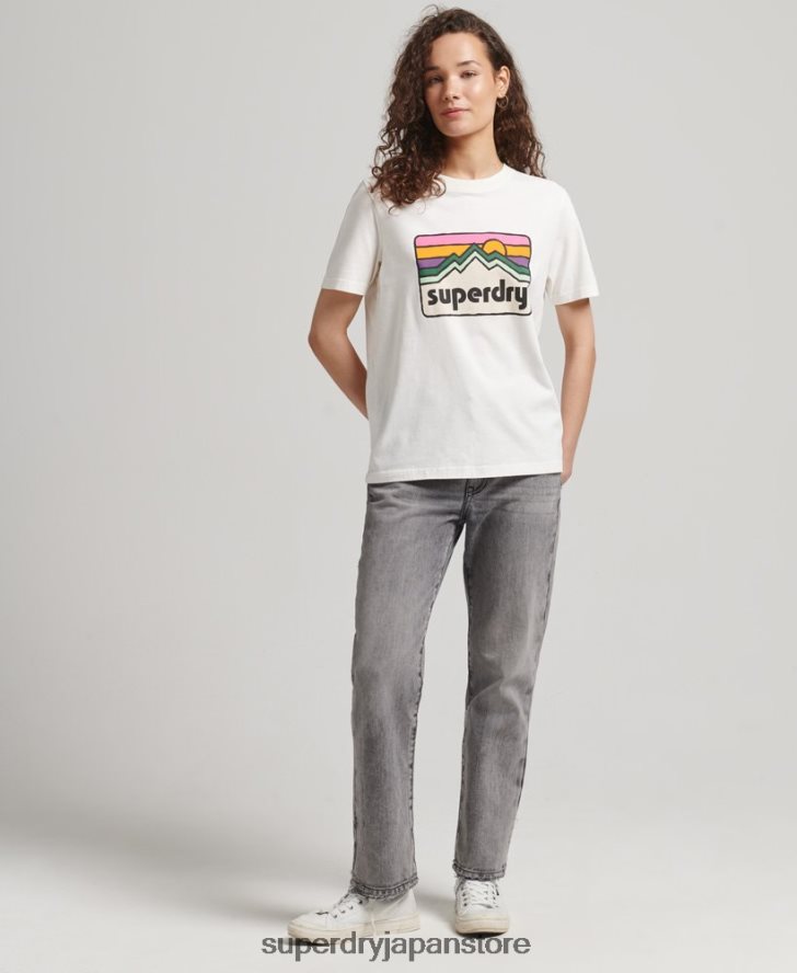 90年代の地形グラフィックTシャツ 女性 Superdry 衣類 白 2J62PZ6276