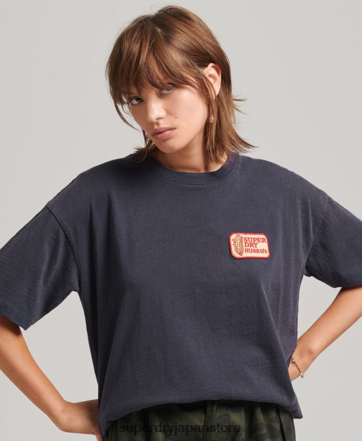 90s ロゴパッチ ルーズフィット Tシャツ 女性 Superdry 衣類 海軍 2J62PZ2836