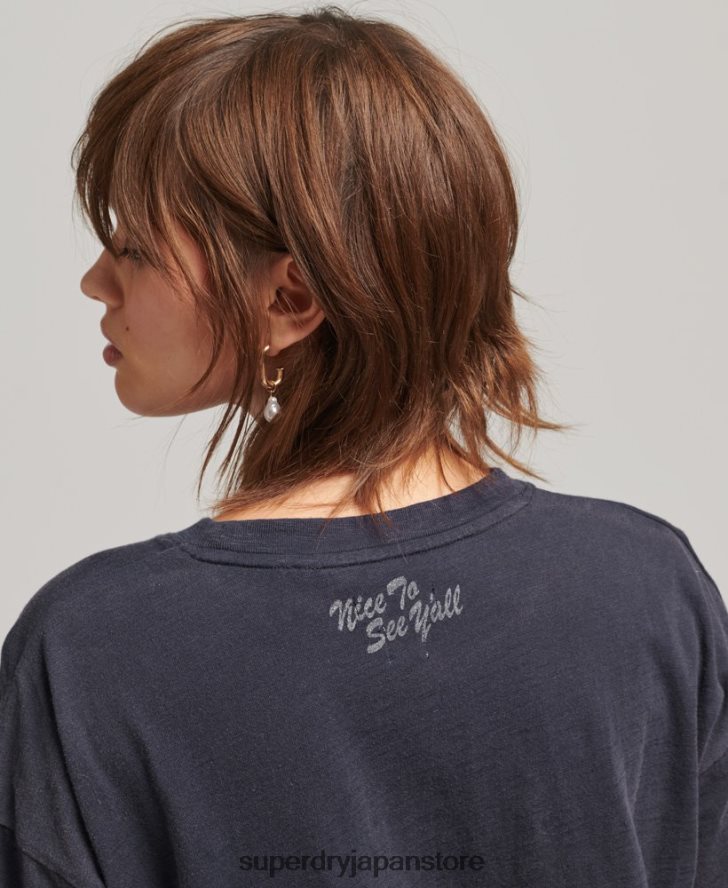 90s ロゴパッチ ルーズフィット Tシャツ 女性 Superdry 衣類 海軍 2J62PZ2836
