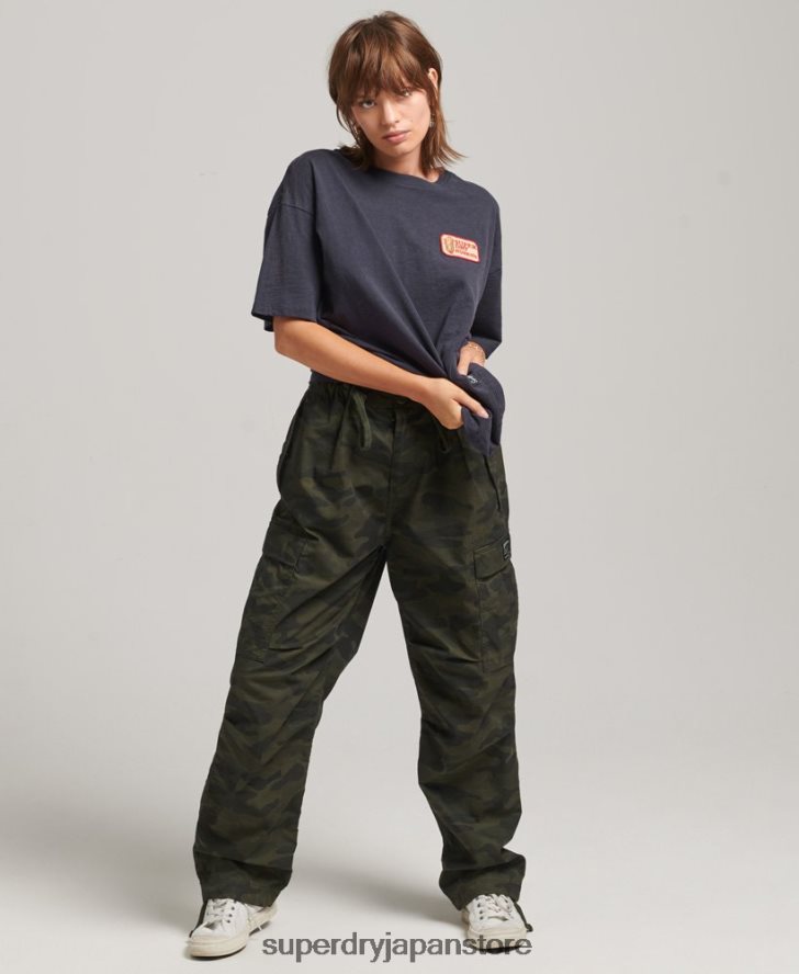 90s ロゴパッチ ルーズフィット Tシャツ 女性 Superdry 衣類 海軍 2J62PZ2836