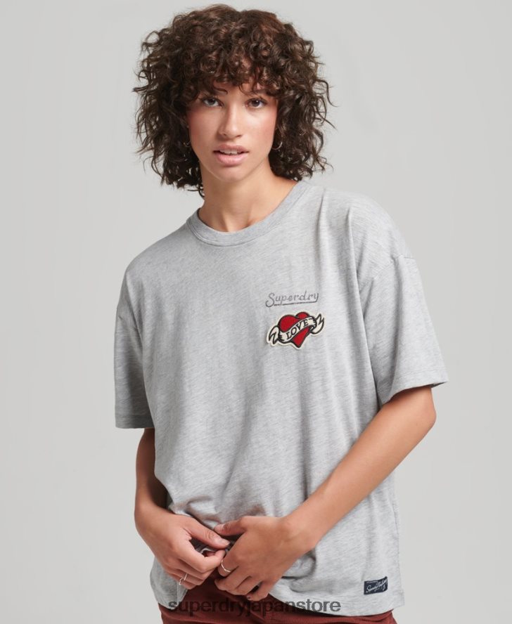 90s ロゴパッチ ルーズフィット Tシャツ 女性 Superdry 衣類 グレー 2J62PZ6247