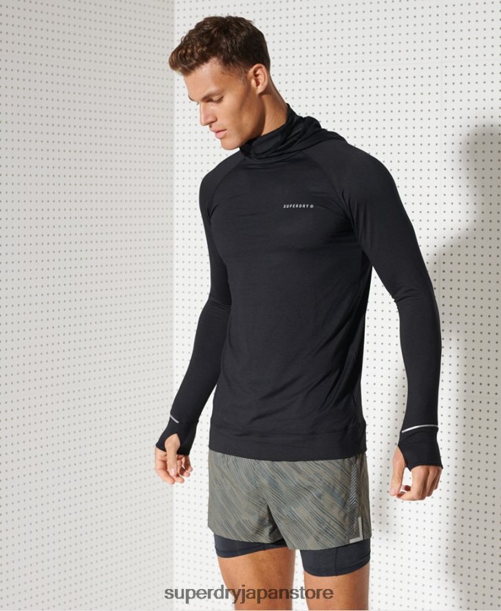 ランフード付きミッドレイヤートップ 男性 Superdry 衣類 黒 2J62PZ1437