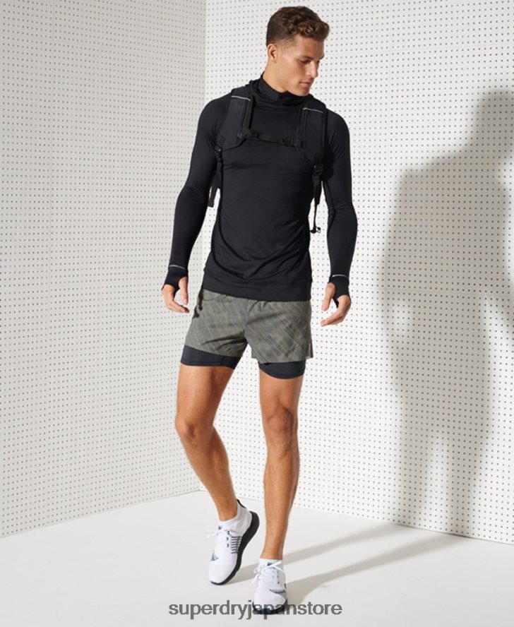 ランフード付きミッドレイヤートップ 男性 Superdry 衣類 黒 2J62PZ1437