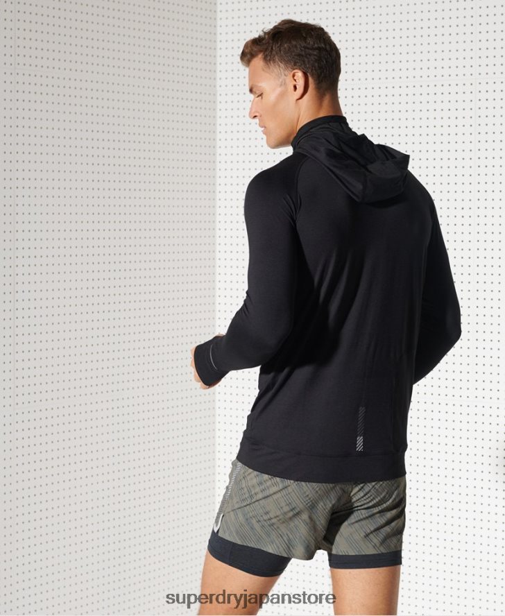 ランフード付きミッドレイヤートップ 男性 Superdry 衣類 黒 2J62PZ1437