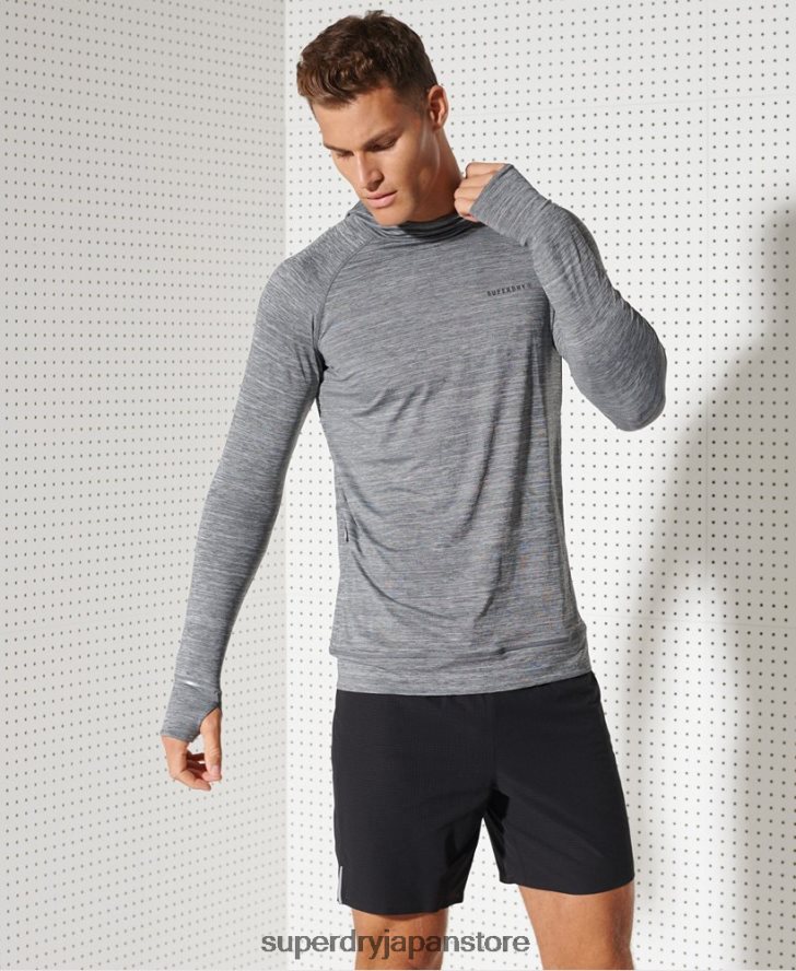 ランフード付きミッドレイヤートップ 男性 Superdry 衣類 濃い灰色 2J62PZ1439