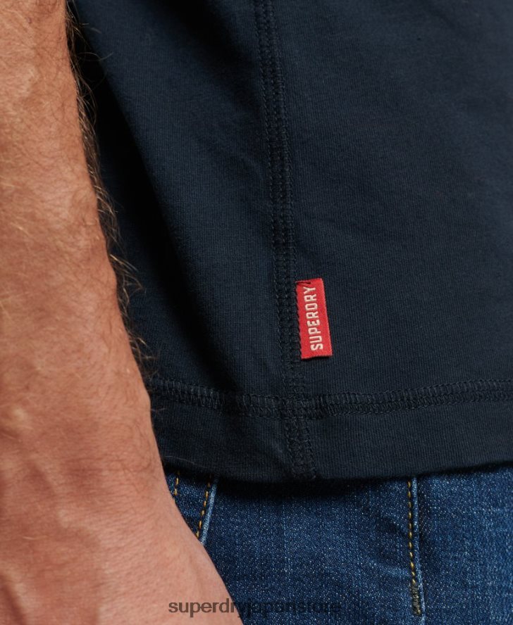 オーガニックコットンのヴィンテージロゴ刺繍入りヘンリートップ 男性 Superdry 衣類 海軍 2J62PZ1457