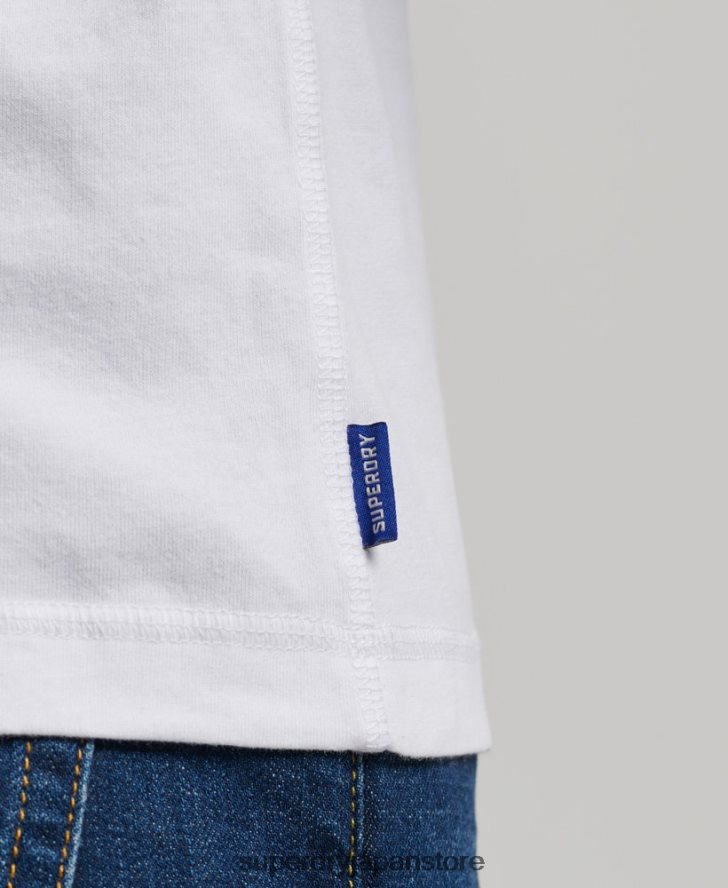 オーガニックコットンのヴィンテージロゴ刺繍入りヘンリートップ 男性 Superdry 衣類 白 2J62PZ1460