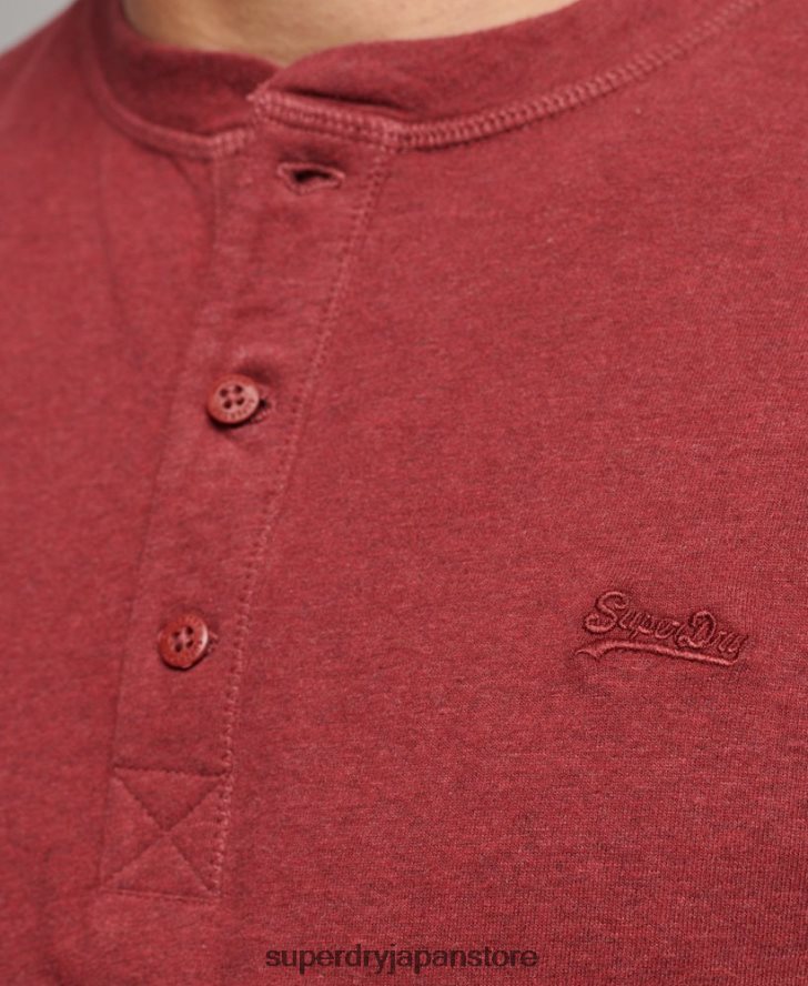 オーガニックコットンのヴィンテージロゴ刺繍入りヘンリートップ 男性 Superdry 衣類 赤 2J62PZ1461