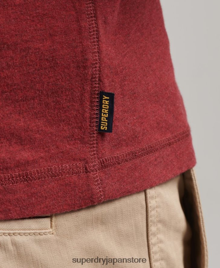 オーガニックコットンのヴィンテージロゴ刺繍入りヘンリートップ 男性 Superdry 衣類 赤 2J62PZ1461