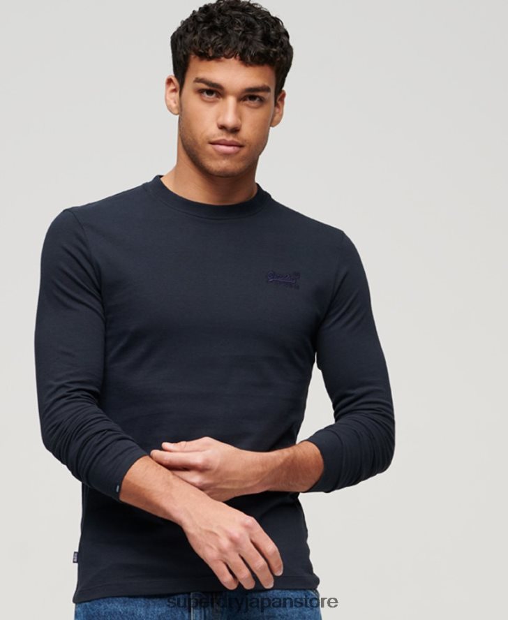 オーガニックコットンのヴィンテージロゴ刺繍トップス 男性 Superdry 衣類 海軍 2J62PZ1462