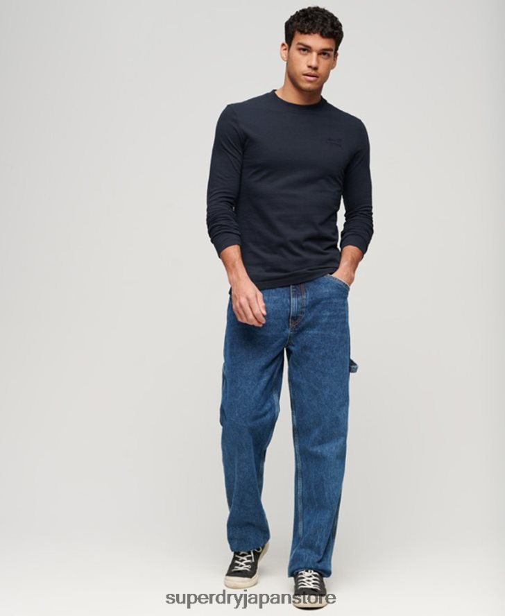 オーガニックコットンのヴィンテージロゴ刺繍トップス 男性 Superdry 衣類 海軍 2J62PZ1462