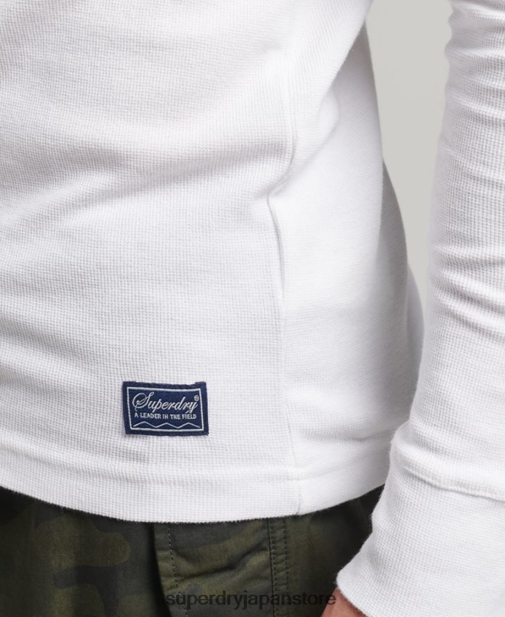 オーガニックコットン長袖ワッフルヘンリートップ 男性 Superdry 衣類 白 2J62PZ1463