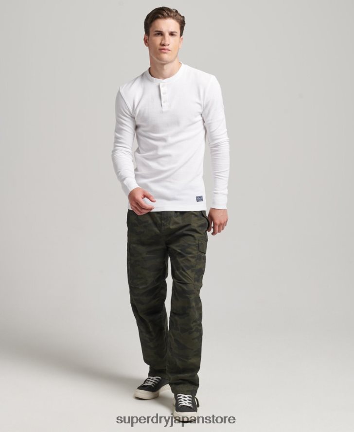 オーガニックコットン長袖ワッフルヘンリートップ 男性 Superdry 衣類 白 2J62PZ1463