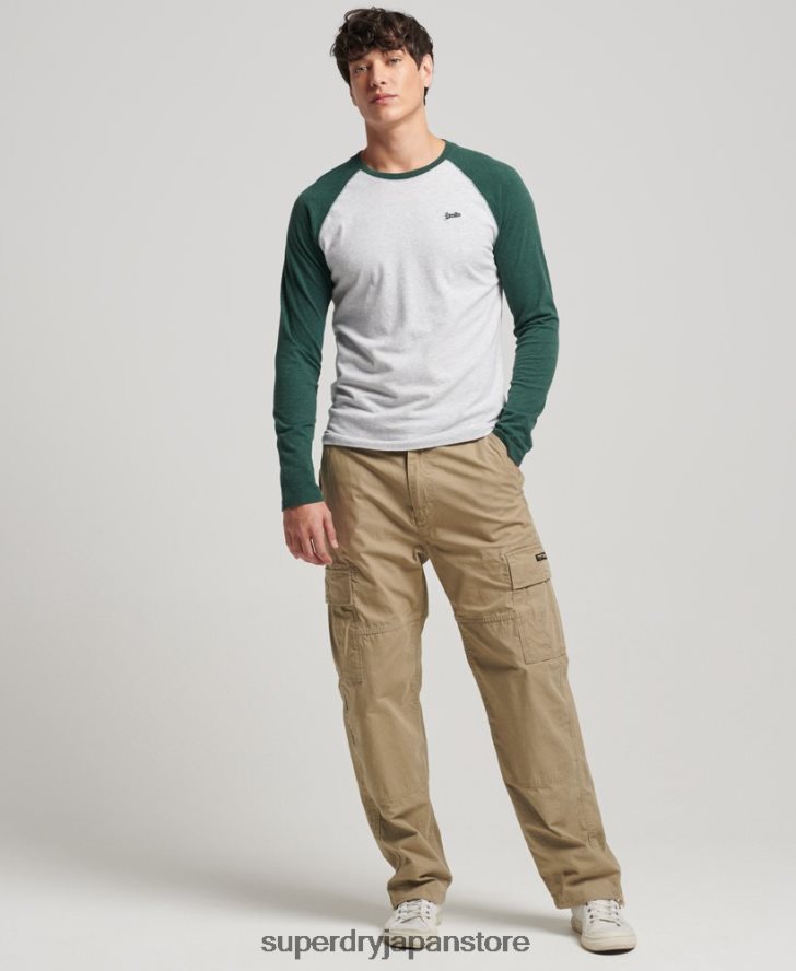 オーガニックコットン エッセンシャル 長袖ベースボール トップ 男性 Superdry 衣類 緑 2J62PZ1464