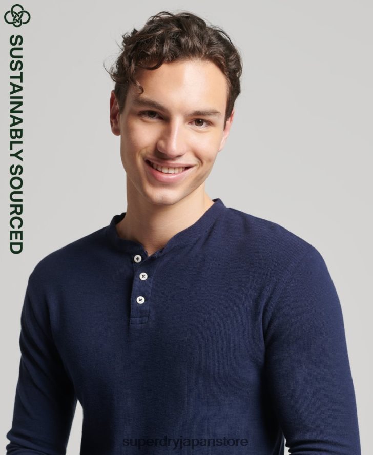 オーガニックコットン長袖ワッフルヘンリートップ 男性 Superdry 衣類 海軍 2J62PZ1465