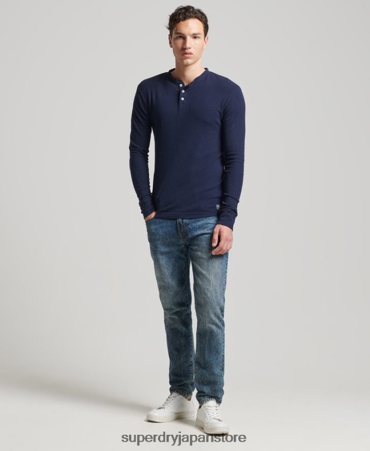 オーガニックコットン長袖ワッフルヘンリートップ 男性 Superdry 衣類 海軍 2J62PZ1465