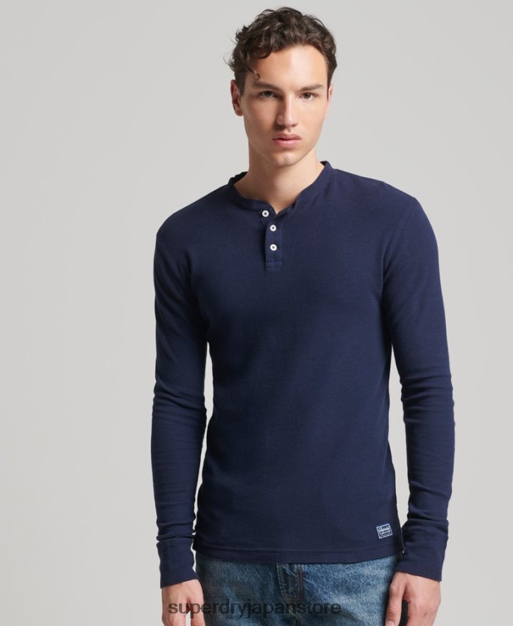オーガニックコットン長袖ワッフルヘンリートップ 男性 Superdry 衣類 海軍 2J62PZ1465