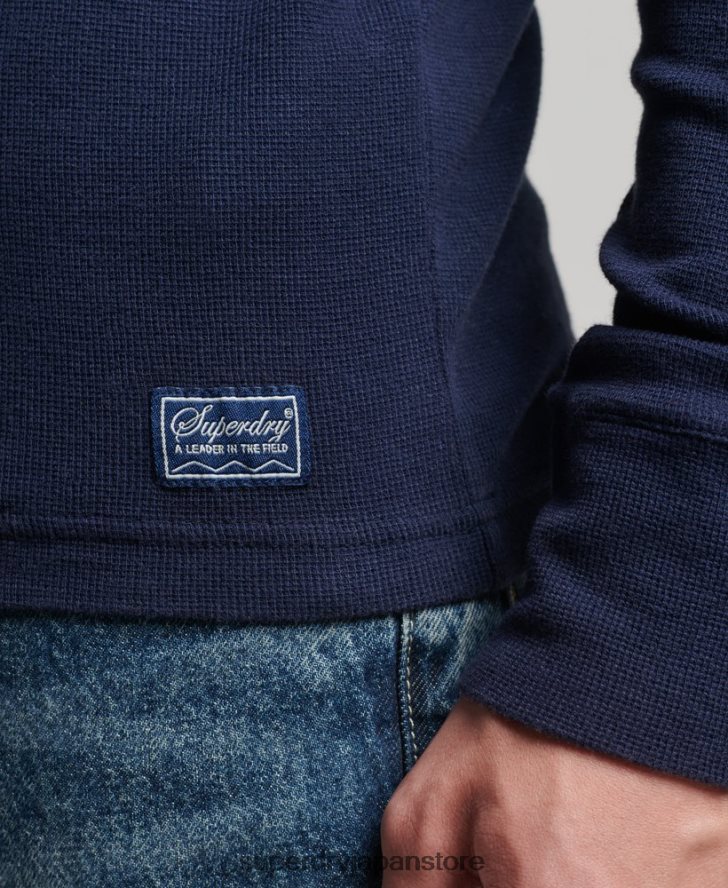 オーガニックコットン長袖ワッフルヘンリートップ 男性 Superdry 衣類 海軍 2J62PZ1465