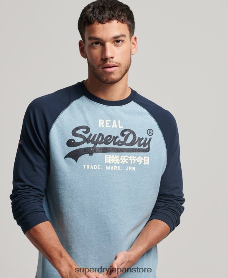 オーガニックコットン ヴィンテージロゴ ラグラン長袖トップ 男性 Superdry 衣類 青 2J62PZ1467
