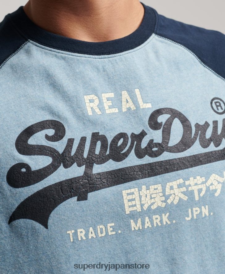 オーガニックコットン ヴィンテージロゴ ラグラン長袖トップ 男性 Superdry 衣類 青 2J62PZ1467