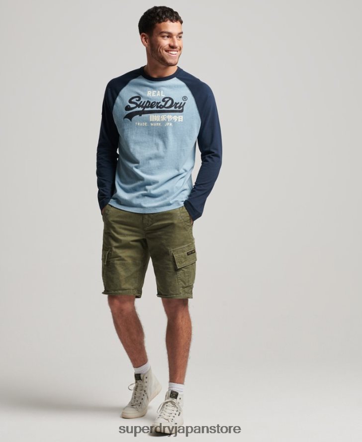 オーガニックコットン ヴィンテージロゴ ラグラン長袖トップ 男性 Superdry 衣類 青 2J62PZ1467