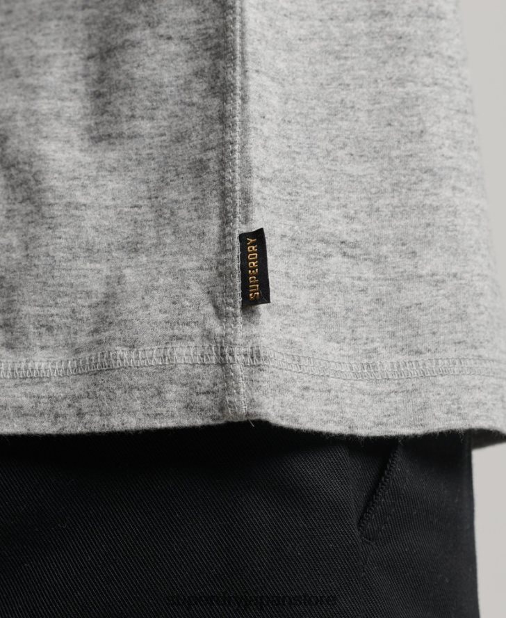 オーガニックコットンのヴィンテージロゴ刺繍入りヘンリートップ 男性 Superdry 衣類 グレー 2J62PZ1470