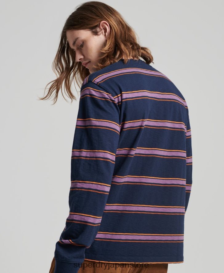 オーガニックコットンのヴィンテージテクスチャードストライプトップス 男性 Superdry 衣類 海軍 2J62PZ1471